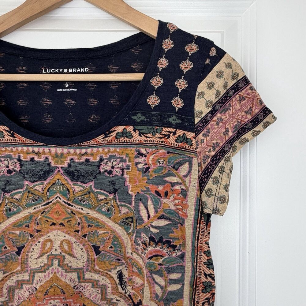 Lucky Brand Women's Small Multicolor Boho Paisley Lightweight‎ Round-Neck Blouse - Picture 3 of 7